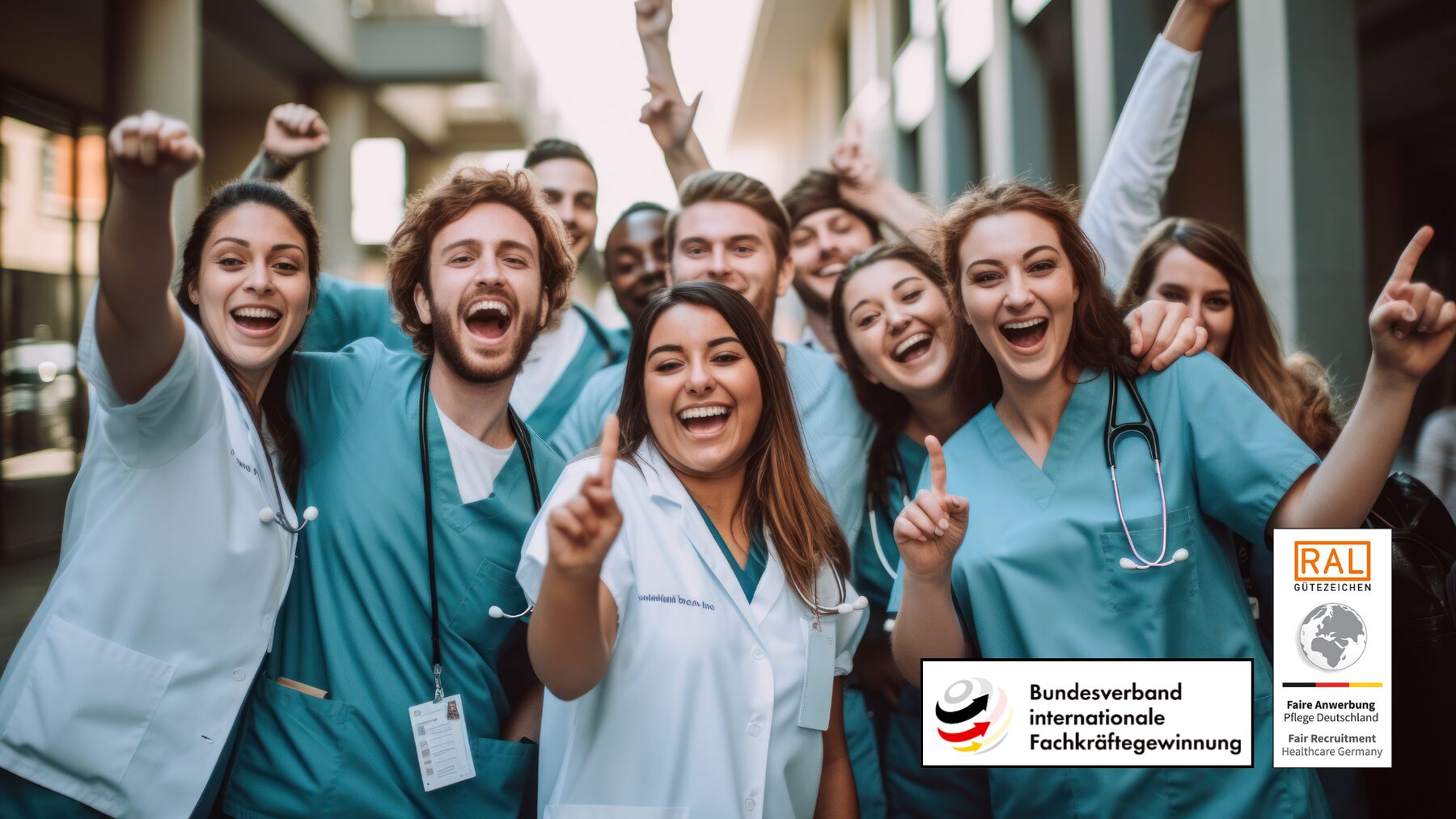 International nurses celebrating — fair recruitment certified by RAL Gütezeichen and BVIF